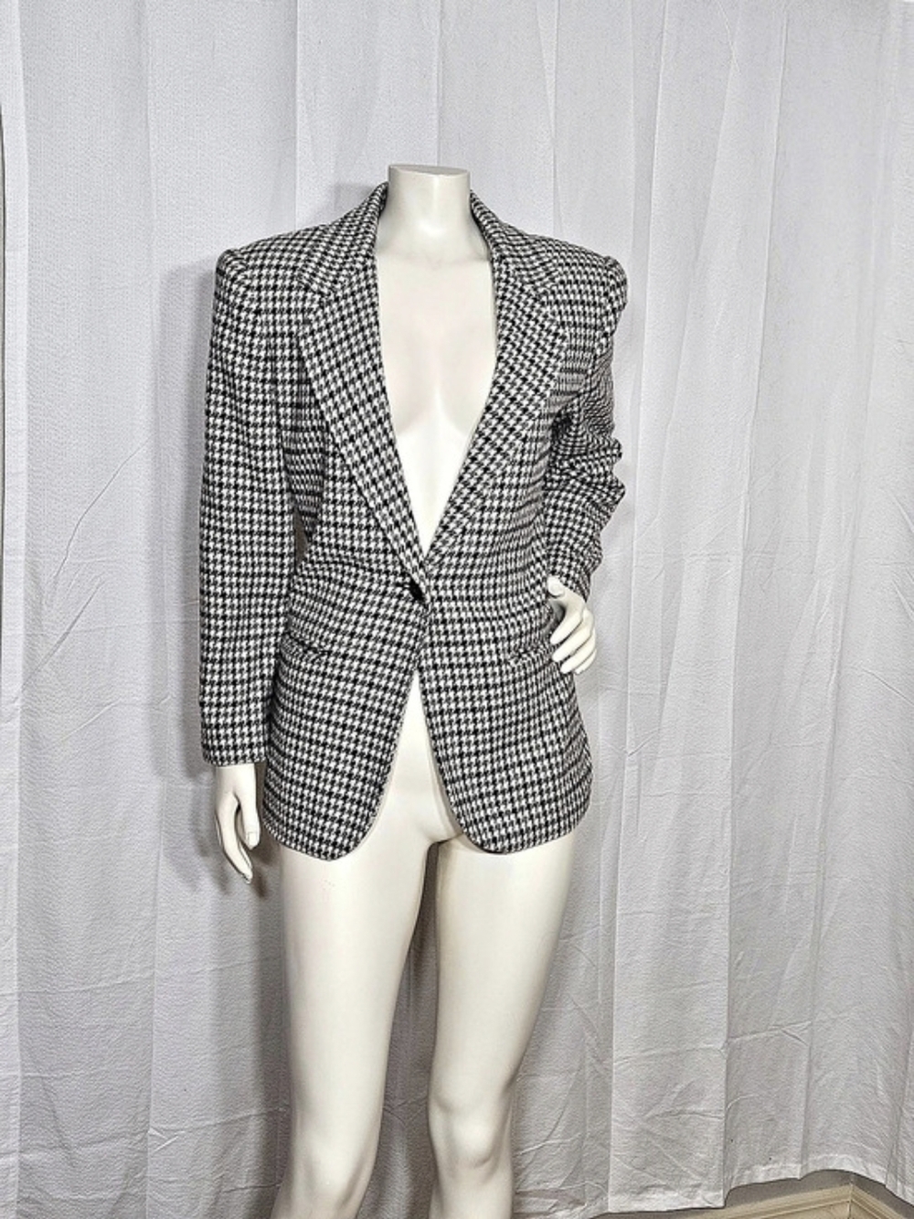 Vintage Sag Harbor Houndstooth Wool Blazer 6P Dark Academia - Picture 2 of 9